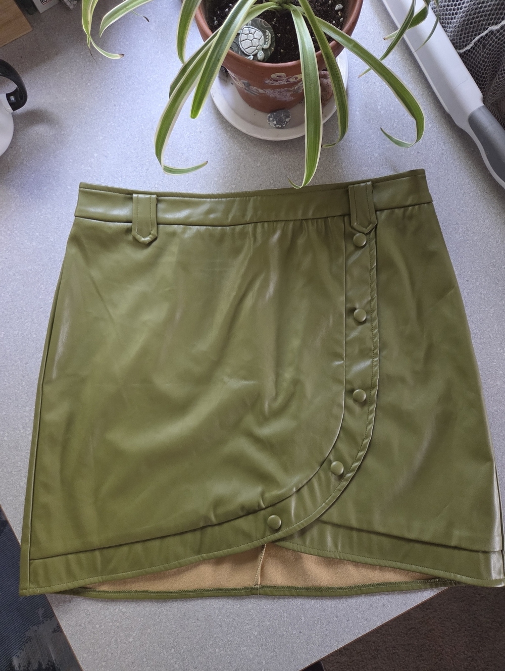 Faux Leather Olive Green Mini Skirt